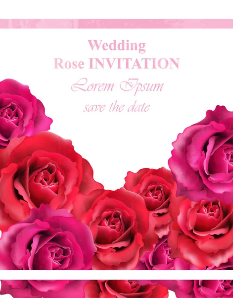 Invitation de mariage avec des roses vecteur. Beau décor de fleurs roses. Décor élégant milieux vintage — Image vectorielle