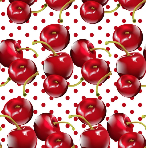 Cherry mönster vektor. Cherry frukter på streckade bakgrunder — Stock vektor