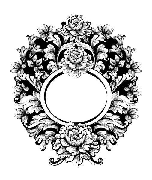 Baroque Round Frame Vector. Classic rich ornamented carved decors. Rococo sophisticated designs — Stock Vector