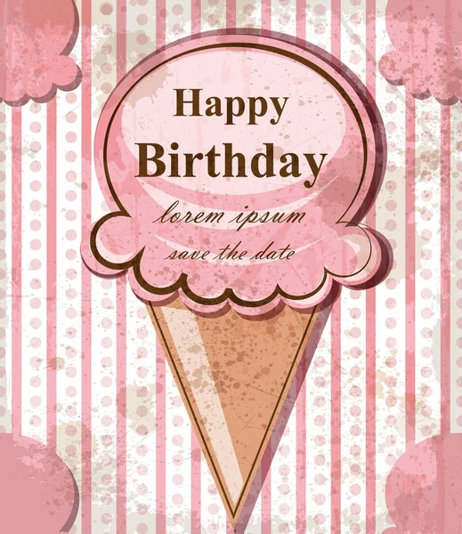 アイスクリームとお誕生日おめでとう赤ちゃんカード。ベクトル繊細なピンク ビンテージ テーマ。パステル カラー — ストックベクタ