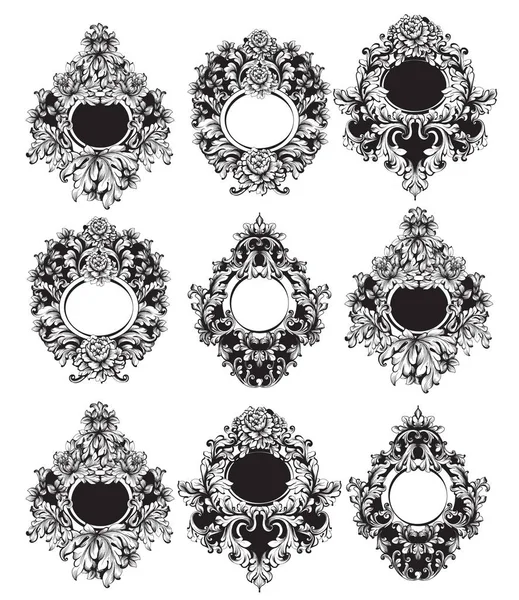 Set di cornici rotonde barocco collezione Vector. Classici ricchi ornamenti intagliati decori. Rococò design sofisticati — Vettoriale Stock