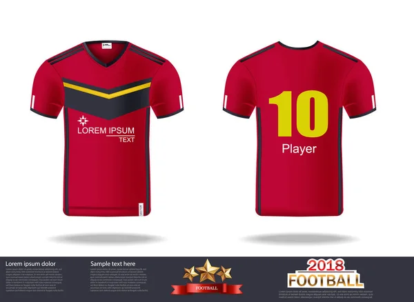 Camisetas de futebol Vector. Modelo de design para camisa de futebol, kit de futebol e top tanque para camisa de basquete. Uniforme desportivo na vista frontal e traseira. Camiseta mock up para clube desportivo. Ilustrações vetoriais —  Vetores de Stock