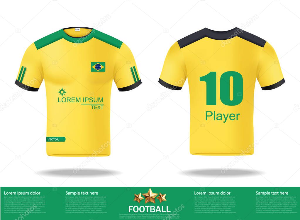 Football t-shirts Vector. Design template for soccer jersey, football kit and tank top for basketball jersey. Sport uniform in front and back view. Tshirt mock up for sport club. Vector Illustration