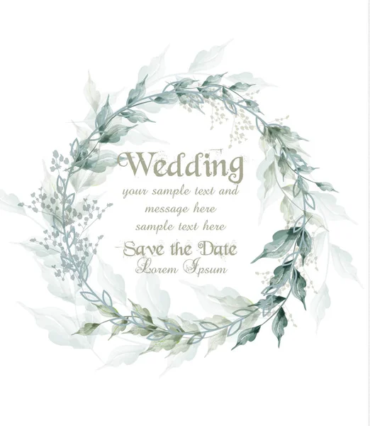 Wedding card watercolor green leaves wreath Vector — Stock Vector