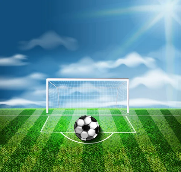 Un ballon de football sur le stade vert Vector 3d illustrations réalistes — Image vectorielle