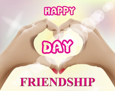 Dostluk günü kartı vektör. bir kalp şekli oluşturan eller