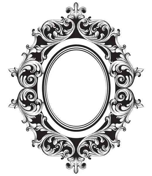 Specchio barocco linea art. Vettoriale francese di lusso ricchi ornamenti intricati. Decorazioni vittoriane in stile reale — Vettoriale Stock