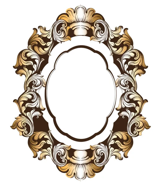 Quadro de espelho dourado barroco. Vector francês Luxo ornamentos complexos ricos. Estilo Real vitoriano decorações — Vetor de Stock