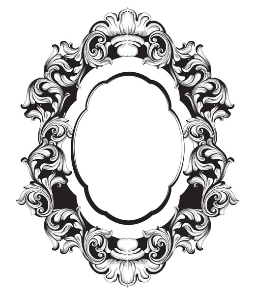 Barroco espelho moldura arte linha. Vector francês Luxo ornamentos complexos ricos. Estilo Real vitoriano decorações — Vetor de Stock