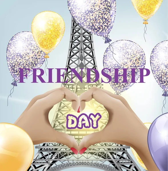 Dzień przyjaźni miłości Wieża Eiffla Paryż wektor — Wektor stockowy