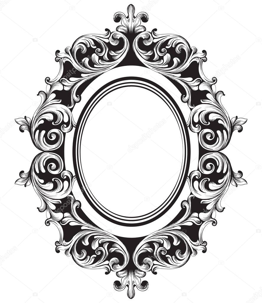 Baroque mirror frame line art. Vector French Luxury rich intricate ornaments. Victorian Royal Style decors