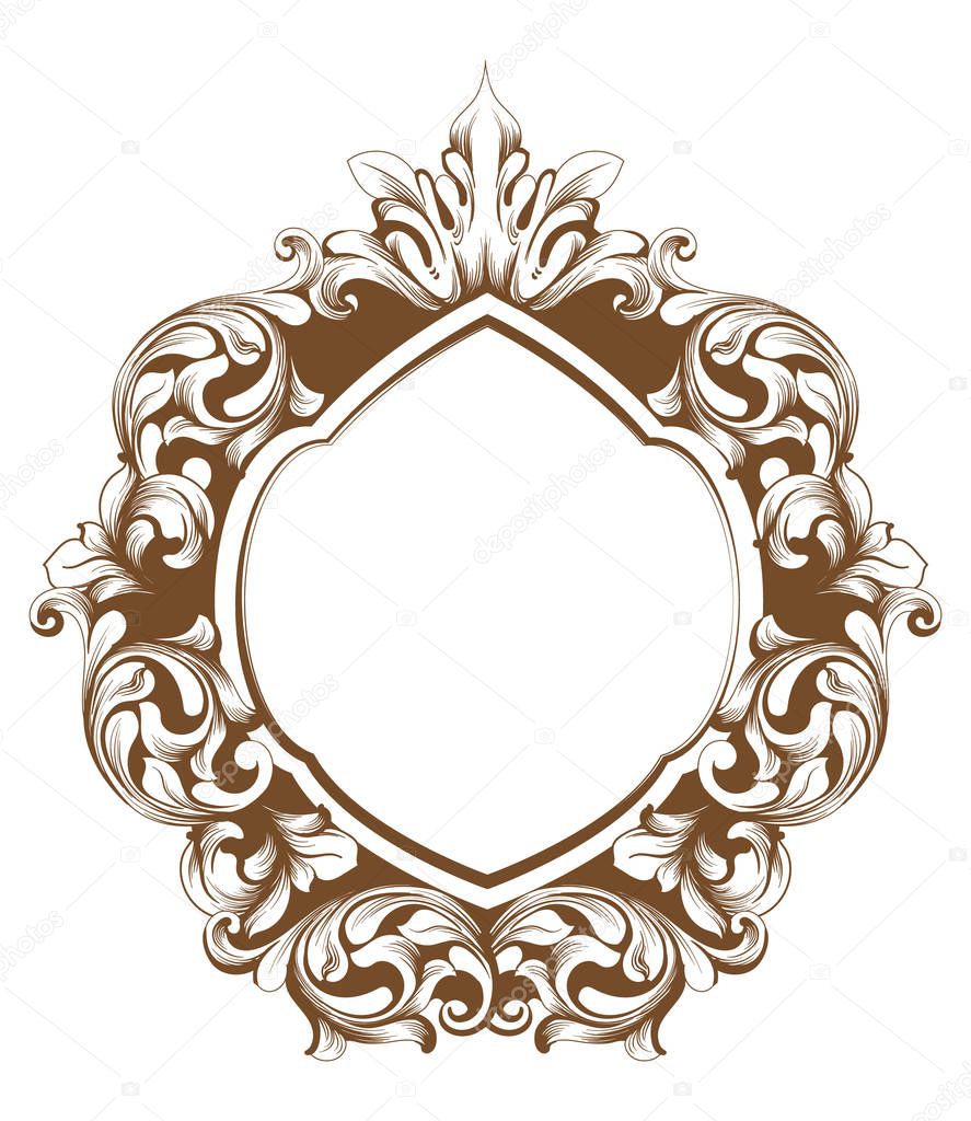 Baroque frame line art. Vector French Luxury rich intricate ornaments. Victorian Royal Style decors