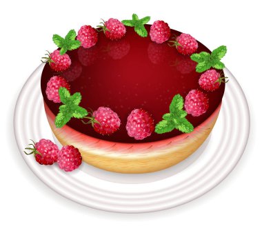 Ahududu cake vektör gerçekçi. Tatlı lezzetli tatlı. Menü Şablonlar
