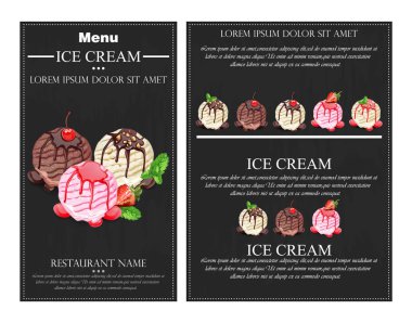 Dondurma kaşık toz vektör. Çikolata, vanilya ve çilek aromalı