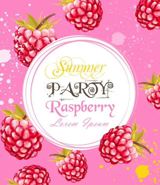 Aquarel raspberry zomer kaart achtergrond Vector — Stockvector