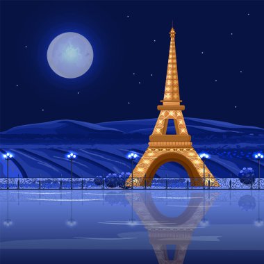 Tour Eiffel Paris gece vektör kartı. Güzel arka planlar
