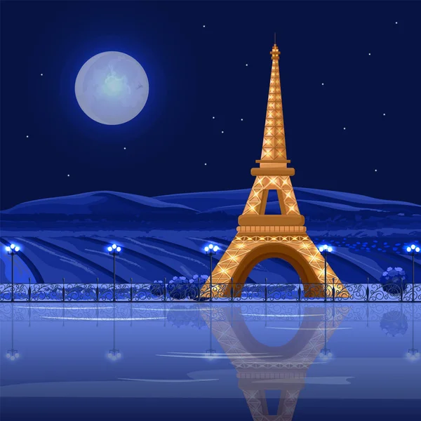 Tour Eiffel Paris la nuit Carte vectorielle. Beaux milieux — Image vectorielle