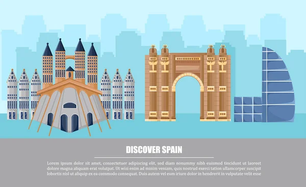 Barcelona city architecture card Vector. Famous attractions ladnmarks posters