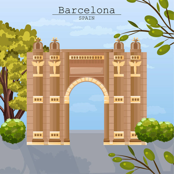Barcelona city architecture card Vector. Famous attractions ladnmarks posters