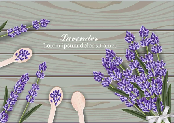 Lavendel Blumen Bouquet auf hölzernem Hintergrund Vektor — Stockvektor