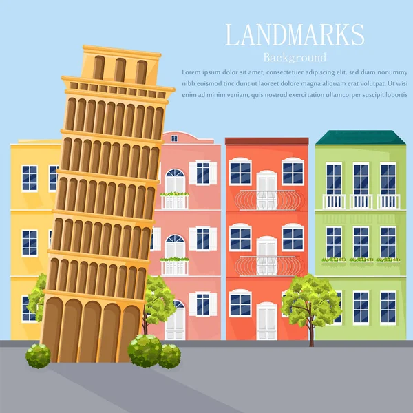 Italia fachadas de arquitectura de paisaje urbano Vector. Fondo colorido estilo de dibujos animados — Archivo Imágenes Vectoriales