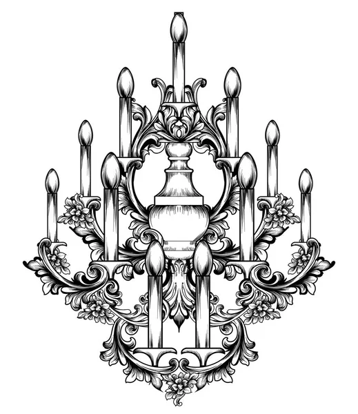 Baroque Classic chandelier. Luxury decor accessory design. Vector illustration sketch line arts — Stock Vector