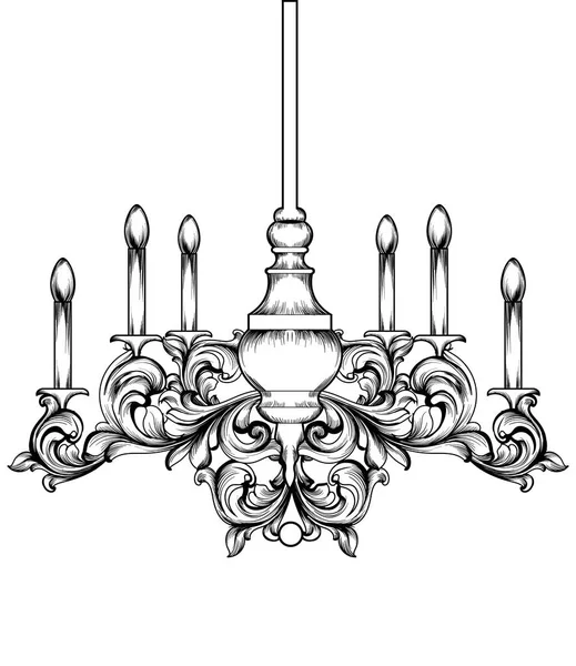 Lámpara barroca clásica. Diseño de accesorios de decoración de lujo. Ilustración vectorial boceto línea artes — Vector de stock