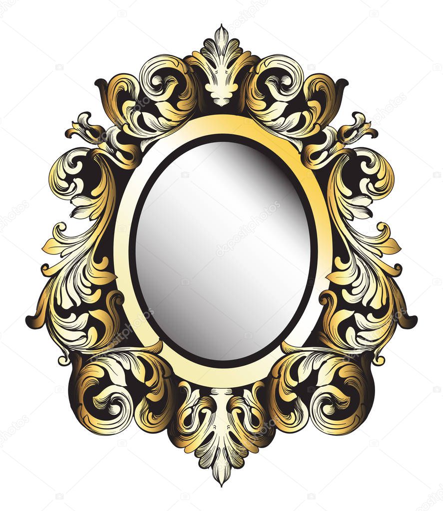 Baroque Mirror frame. Vector French Luxury rich intricate ornaments. Victorian Royal Style decors