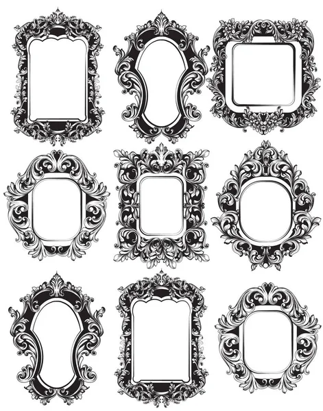 Set di cornici Barocco Specchio collezione. Vettoriale francese di lusso ricchi ornamenti intricati. Decorazioni vittoriane in stile reale — Vettoriale Stock