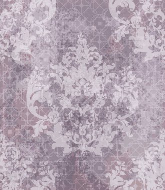Barok klasik damask deseni süs vektör. Kraliyet kumaş arka plan. Eski lekeleri ile lüks dekorlar lavanta rengi