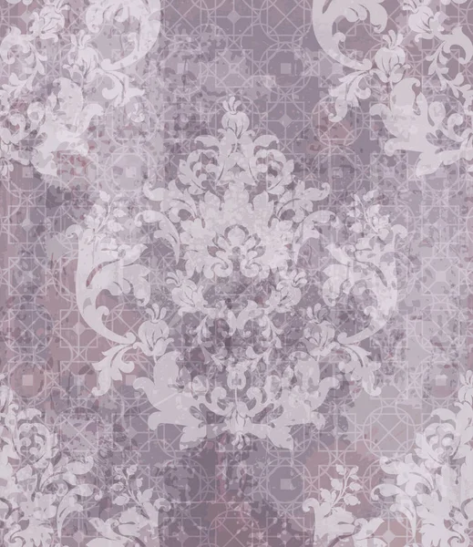 Barok klasik damask deseni süs vektör. Kraliyet kumaş arka plan. Eski lekeleri ile lüks dekorlar lavanta rengi