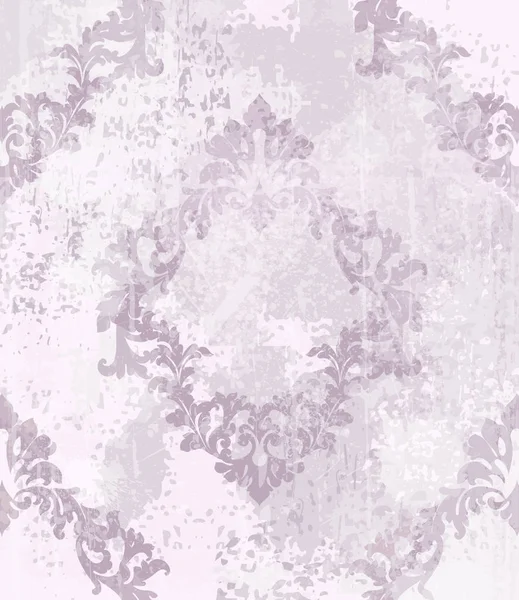 Ročník damaškového vzoru ornament vektoru. Na pozadí královského tkaniny. Luxusní dekory levandulová barva s staré skvrny — Stockový vektor