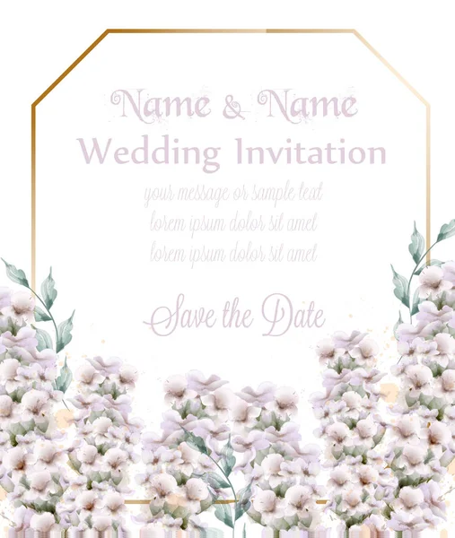 Bílá levandulová svatba kartu kytice akvarel vektoru. Krásné květinové dekorace — Stockový vektor