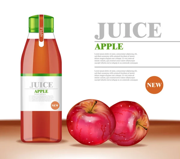 Apple juice flaska vektorillustration. Produktens förpackning mock upp. Etikett designmallar — Stock vektor