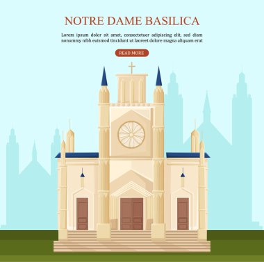 Notre Dame Basilica Paris vektör. Mimari karikatür tasarım