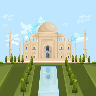 Taj Mahal India famous building attraction Vector summer illustrations clipart