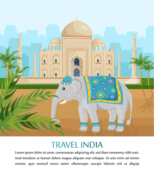 Niedlichen Elefanten Symbol Indiens Land Vektor. taj mahal zu Hintergründen — Stockvektor