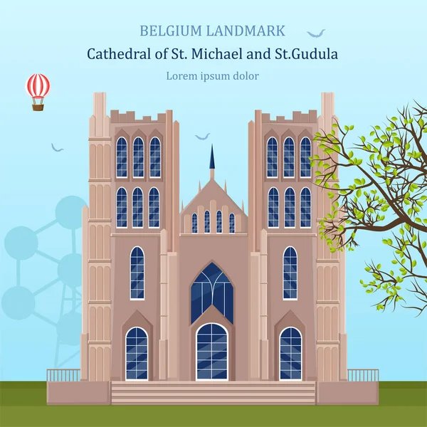 圣迈克尔大教堂在比利时媒介。建筑地标 — 图库矢量图片