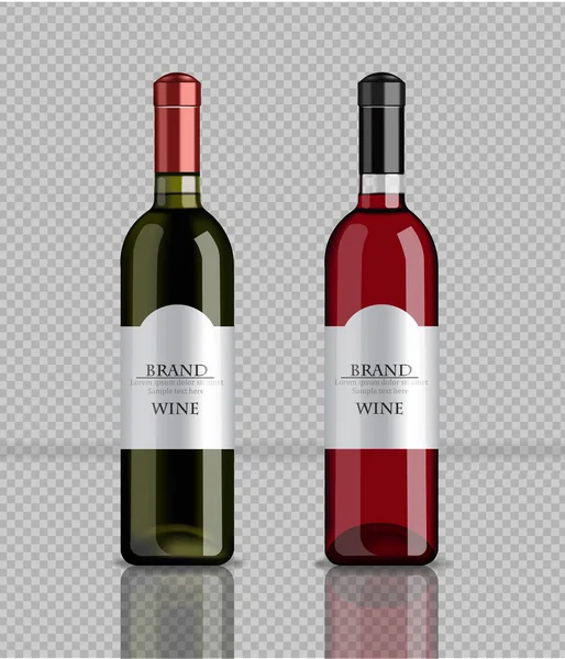 Botellas de vino Vector realista. El embalaje del producto se burla. diseños detallados de diseño de etiquetas — Vector de stock
