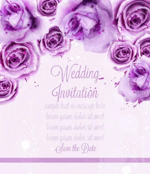 Акварельні фіолетові троянди Векторна карта. Запрошення на весілля або зберегти шаблон дати. Прекрасні фони — стоковий вектор