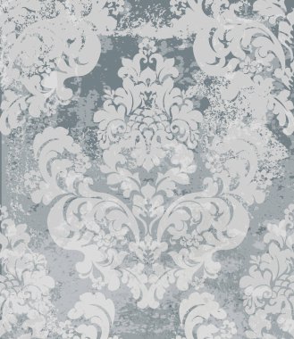 Damasko desenli vektör. Vintage Barok süsleme dekor. Kraliyet lüks doku arka planlar. Gri renkler