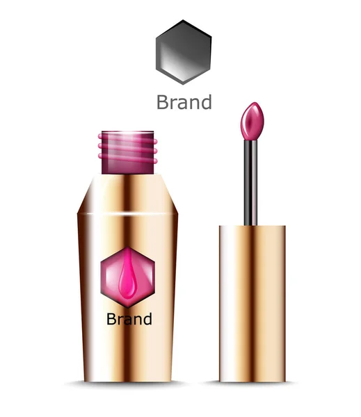 Lipgloss beleza ícones modelo vetor. Embalagem de produtos mock ups — Vetor de Stock