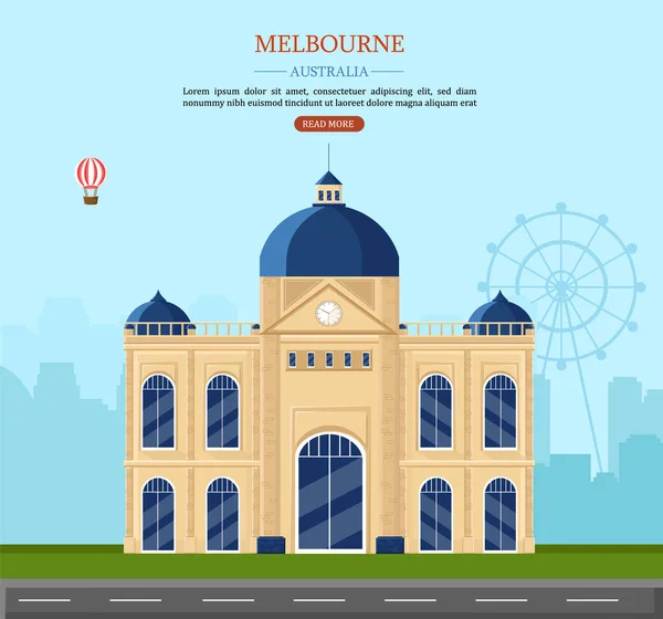 Melbourne Australia Vector illustration. tarjetas postales famosas hito — Archivo Imágenes Vectoriales