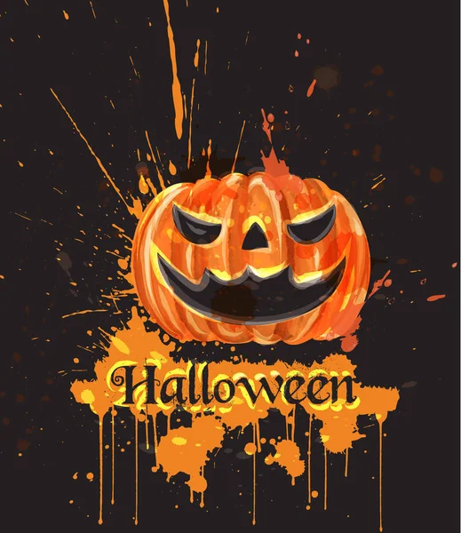 Halloween watercolor pumpkin Vector. Dark spooky backgrounds — Stock Vector