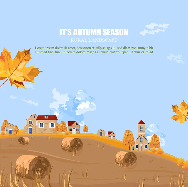 Old village fall season Vector background. Autumn vintage illustrations — Stock Vector