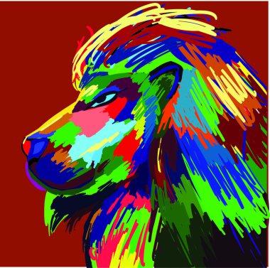 Lion portrait colorful painting Vector. Abstract graphic style clipart