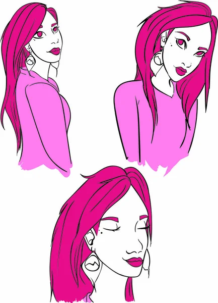 Διάνυσμα Pink lady. Καρτούν εικονογράφηση. Πορτρέτα γυναίκας πίνακα διάταξης — Διανυσματικό Αρχείο