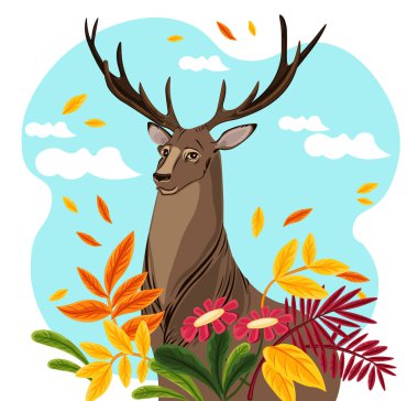 Geyik karakter vektör çizim karikatür. sonbahar sezonu şablonları