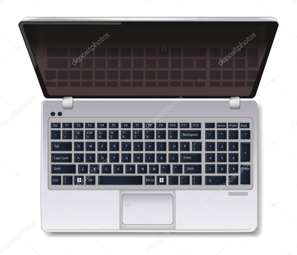 Notebook Computer laptop Vector realistic isolated on white. top view 3d illustration