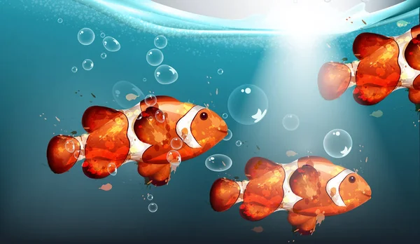 金鱼水彩载体。水下的小鱼背景。水泡和灯 — 图库矢量图片